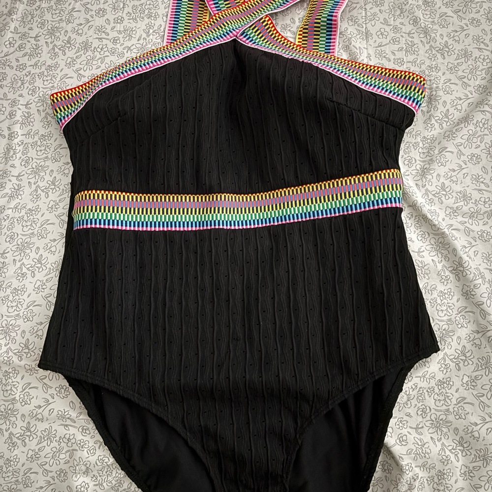 Black Swimsuit with Rainbow Stripes